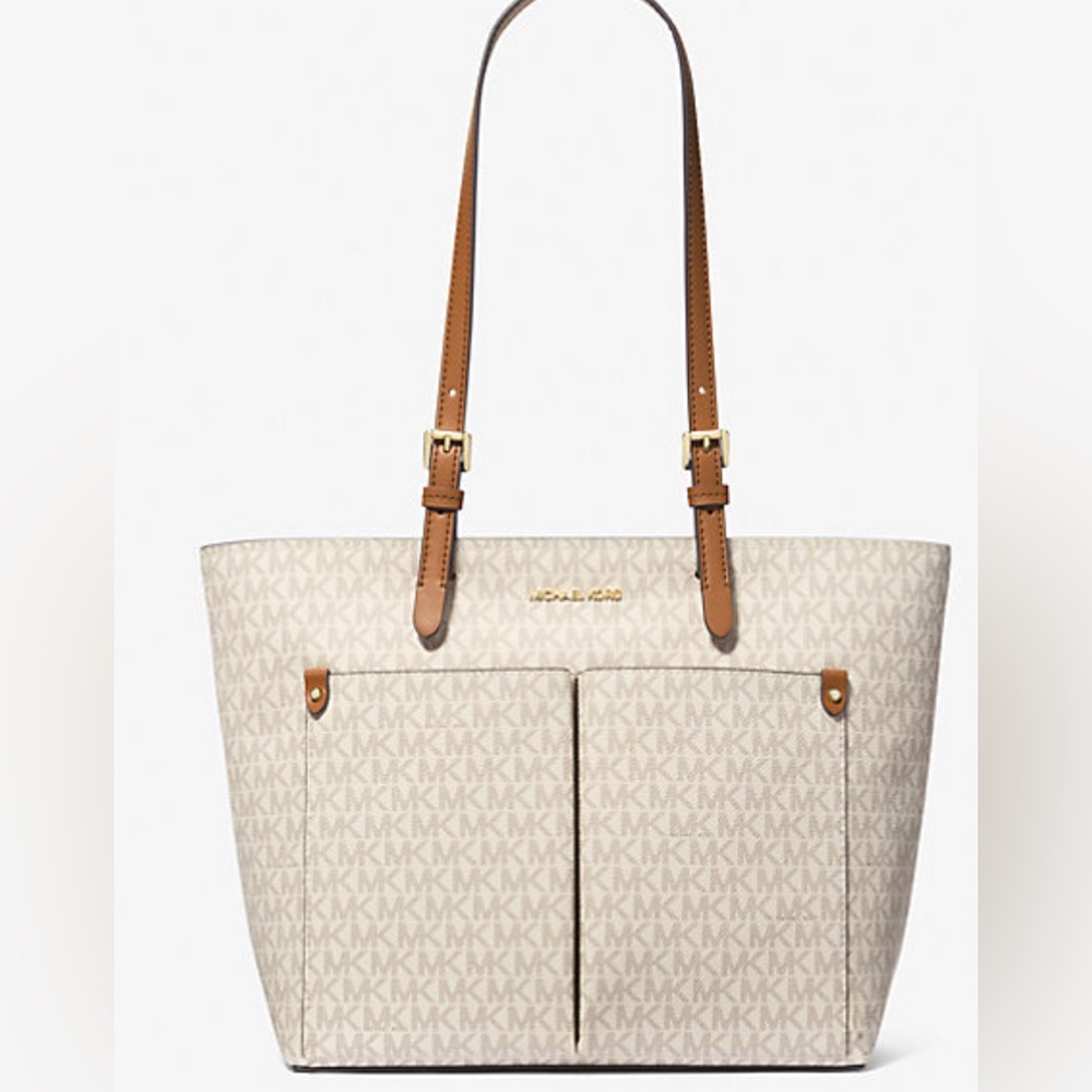 Michael Kors Jet Set Medium Logo Pocket Tote Bag Vanilla NWT